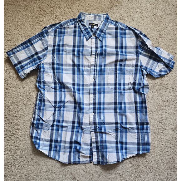 Club Room Chunky Plaid Short Sleeve Men's Button Down Shirt Blue/White XXL - Picture 1 of 9